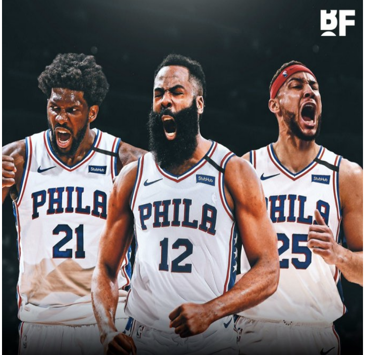 James Harden (middle) alongside with potential star teammates representing the Philadelphia 76ers
Credit: Basketball Forever via Twitter